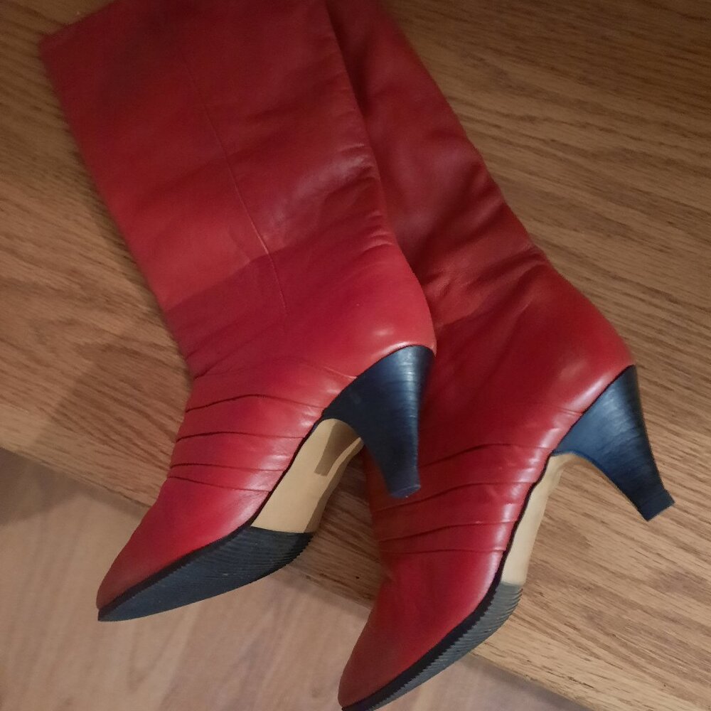 Women Red leather Knee High Boots